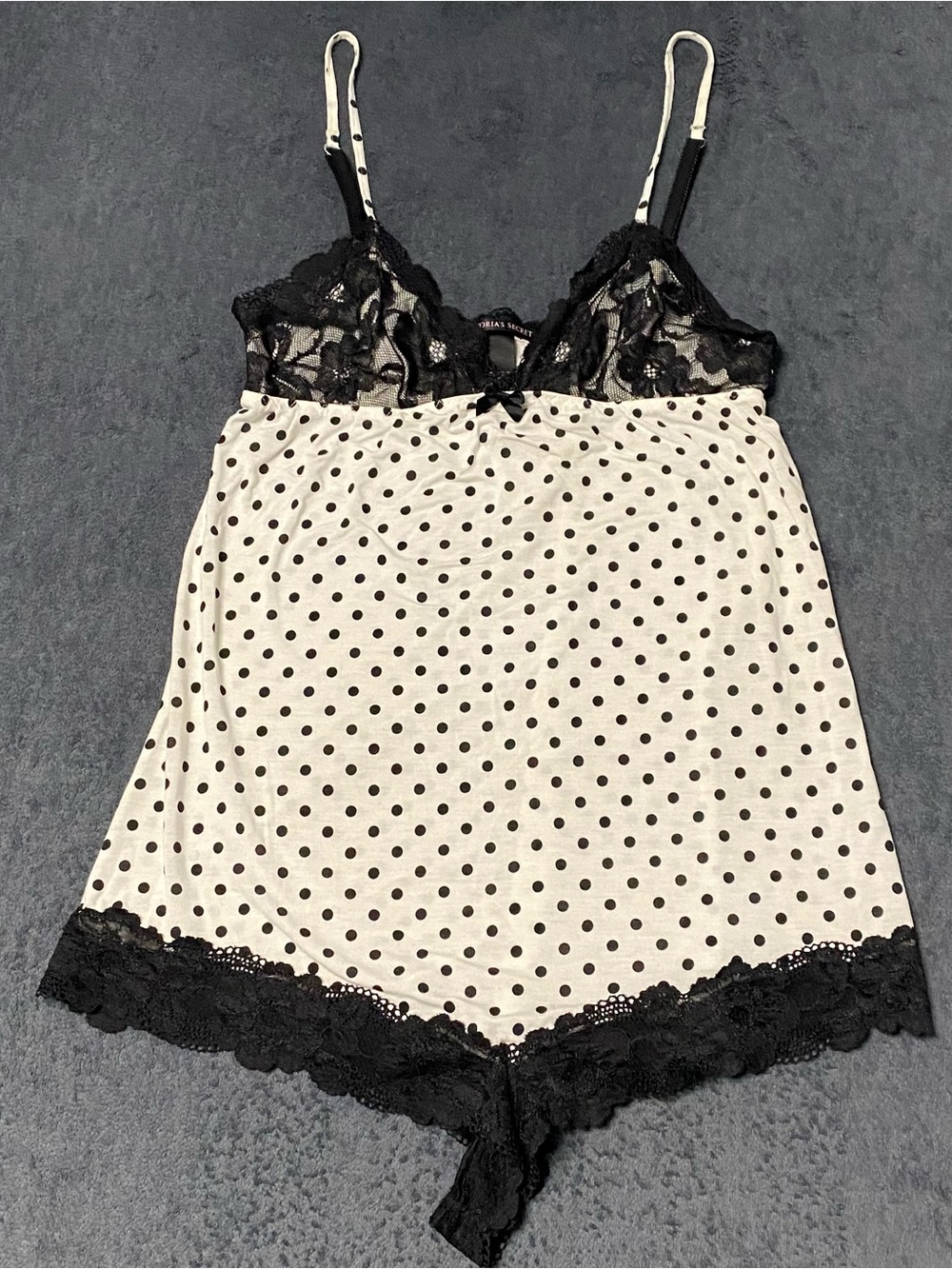 Victorias Secret Romper Womens S White Black Polka Dot Lace Teddy Sleepwear